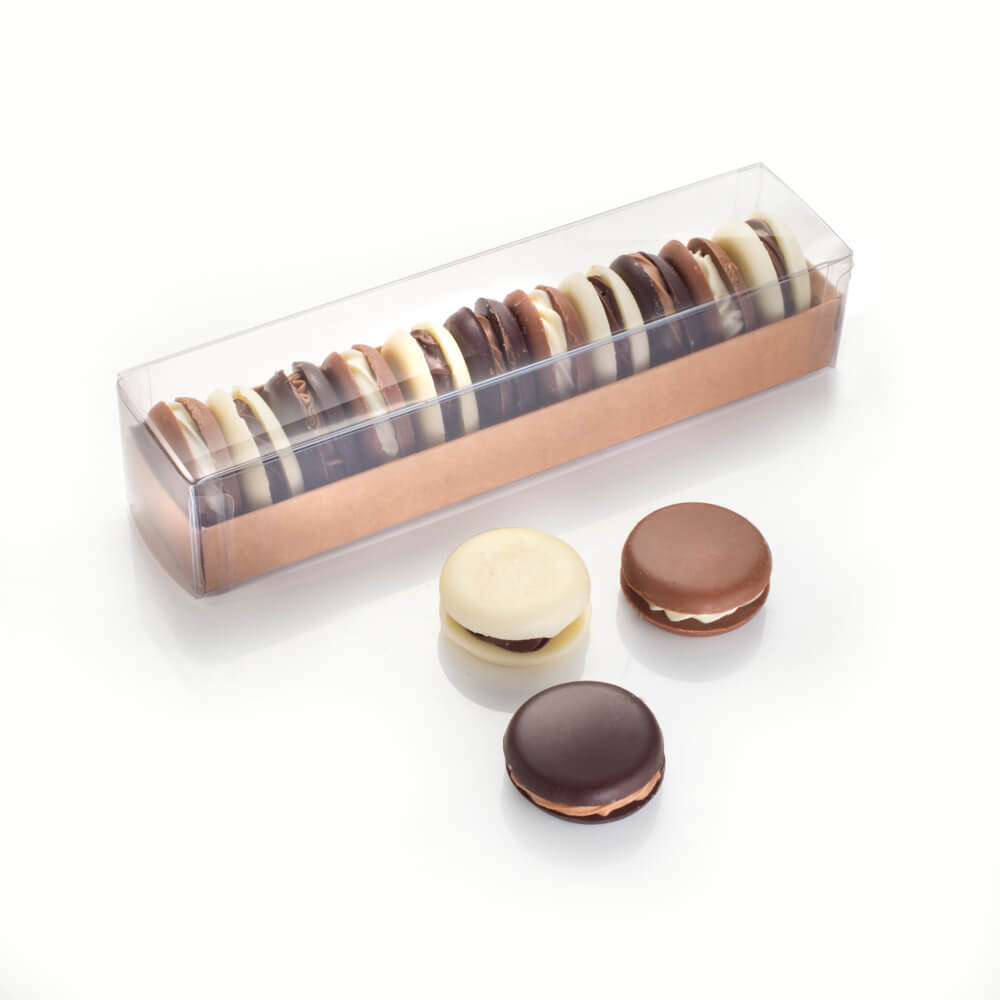 Belgian Chocolate Macarons - our take on a bakery classic sees creamy fillings sandwiched between solid Belgian chocolate discs.